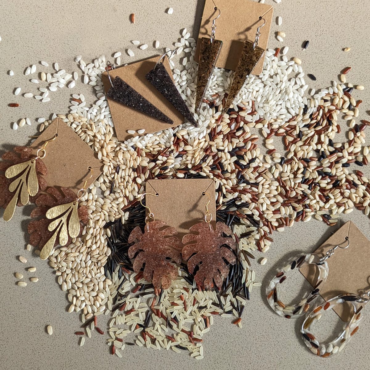 Pendientes con alma de arroz